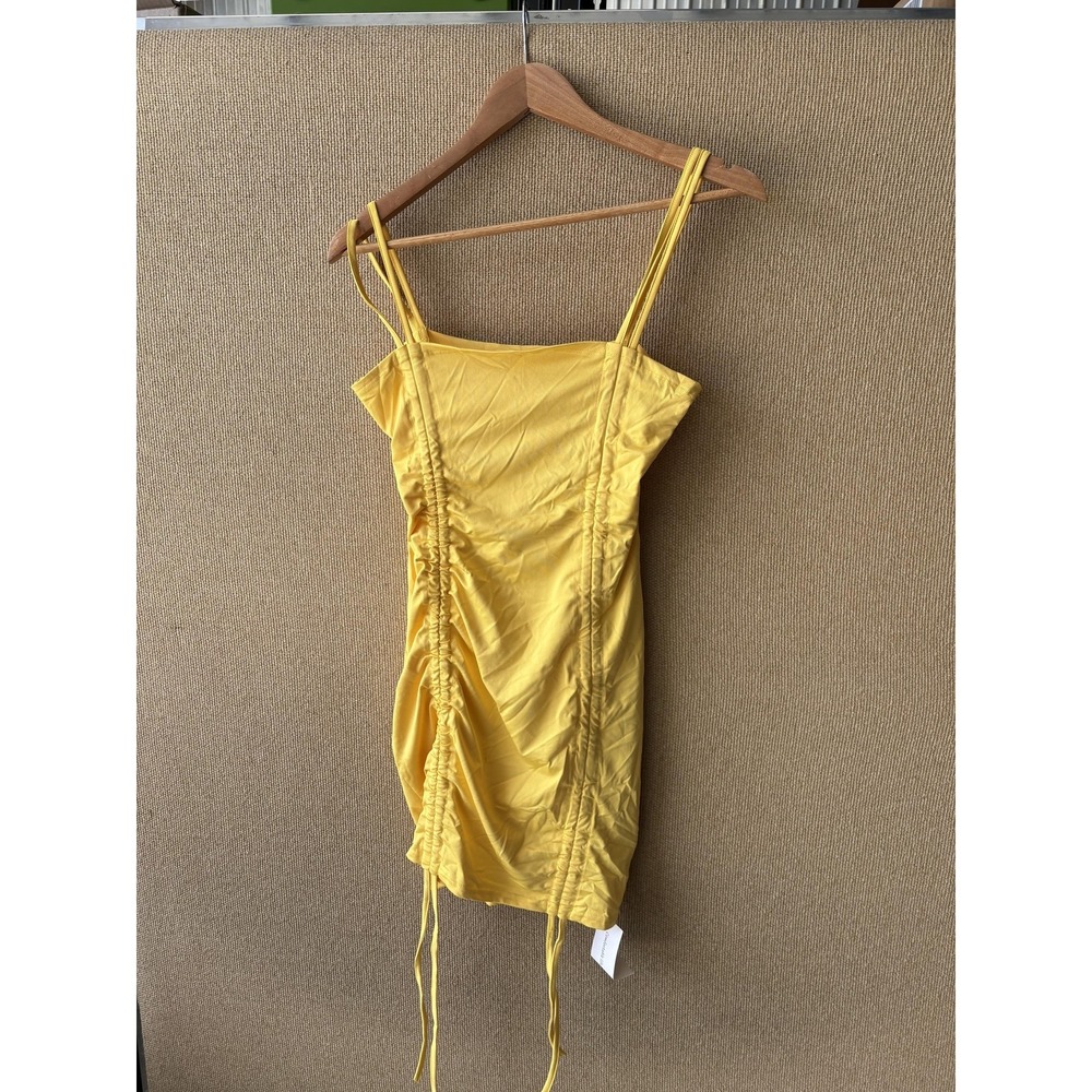 LuFeng Dress Womens Size L Yellow Ruched Bodycon Mini‎ Strappy Party